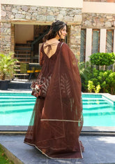 Pretty Brown Color Georgette Embroidered Work Sharara Suit